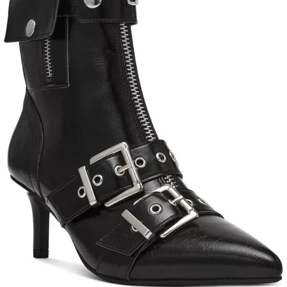 Wild Pair Moonbeam Buckle Booties Black Crinkle 9M Stiletto Heel MSRP $89 - Picture 1 of 6